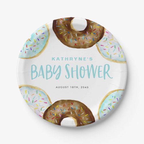 Blue and Chocolate Sprinkle Donuts Baby Shower Paper Plates