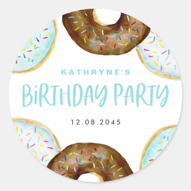 Blue and Chocolate Sprinkle Donuts Birthday Party Classic Round Sticker (Front)