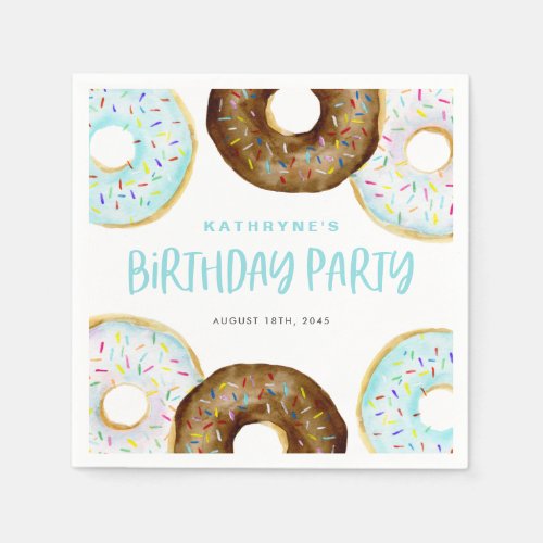 Blue and Chocolate Sprinkle Donuts Birthday Party Napkins