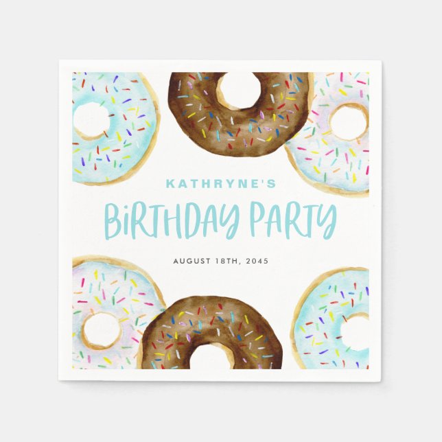 Blue and Chocolate Sprinkle Donuts Birthday Party Napkins (Front)