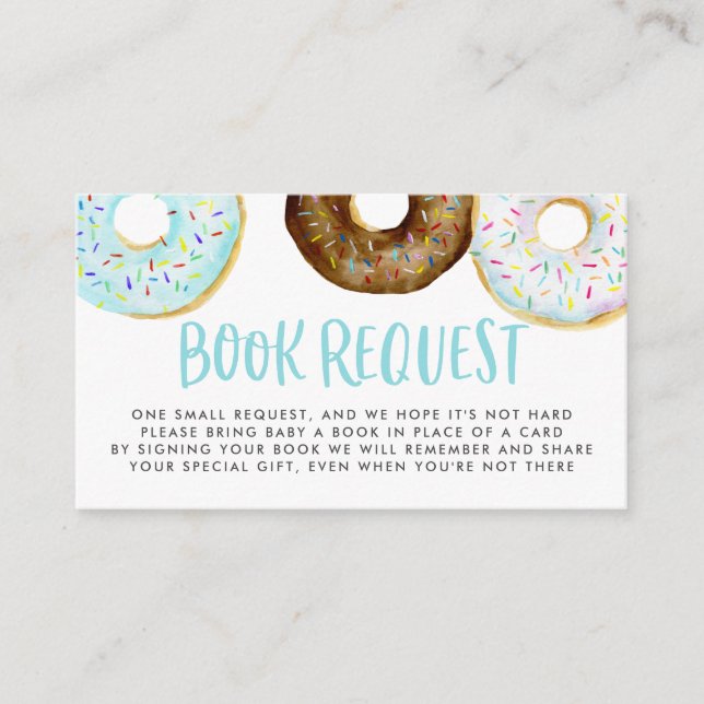 Blue and Chocolate Watercolor Donuts Book Request Enclosure Card (Front)