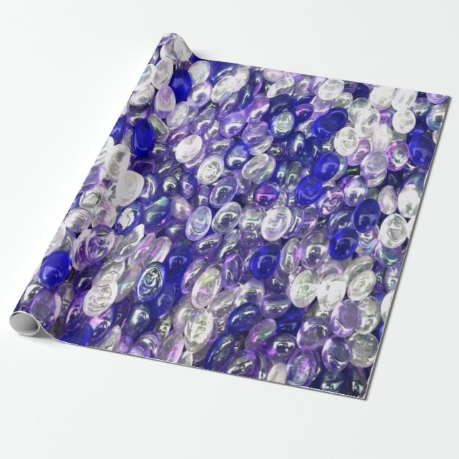 Blue and clear glass crystals ball wrapping paper (Unrolled)