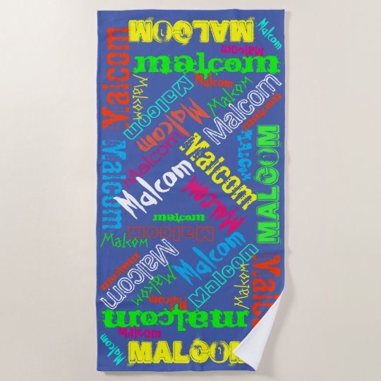 Blue And Colorful Repeating Name Collage Beach Towel