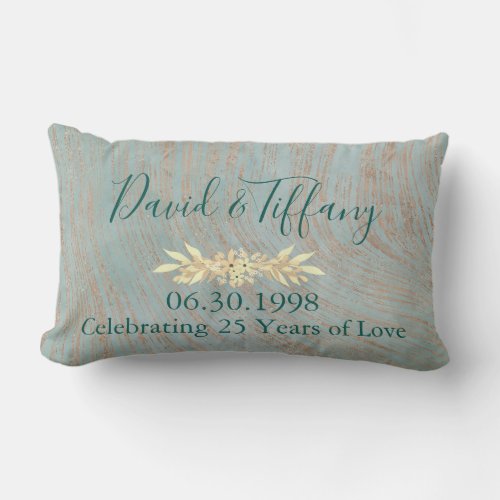 Blue and Copper 25th Wedding Anniversary Lumbar Pillow