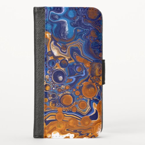Blue and Copper Abstract Modern Art  iPhone X Wallet Case