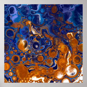 Blue and Copper Abstract Modern Art Poster