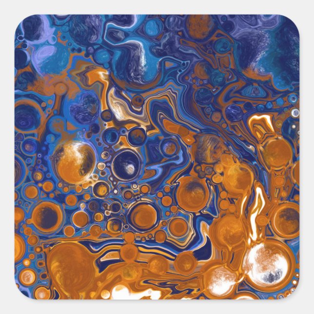 Blue and Copper Abstract Modern Art    Square Sticker (Front)