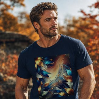 Blue and Copper Leaves Abstract T-Shirt