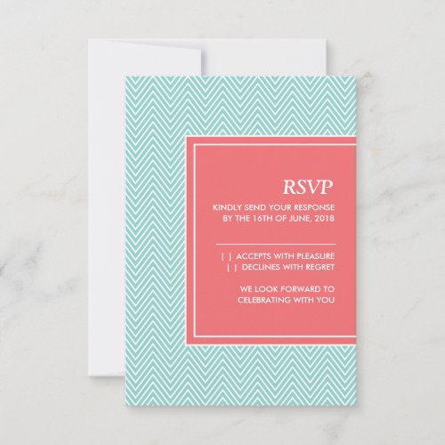 Blue and Coral Chevron RSVP Card Invites