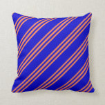 [ Thumbnail: Blue and Coral Colored Striped/Lined Pattern Throw Pillow ]