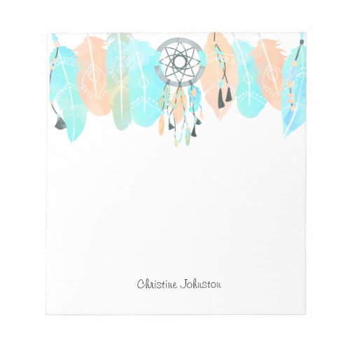 Blue and Coral Feather Dream Catcher Notepad