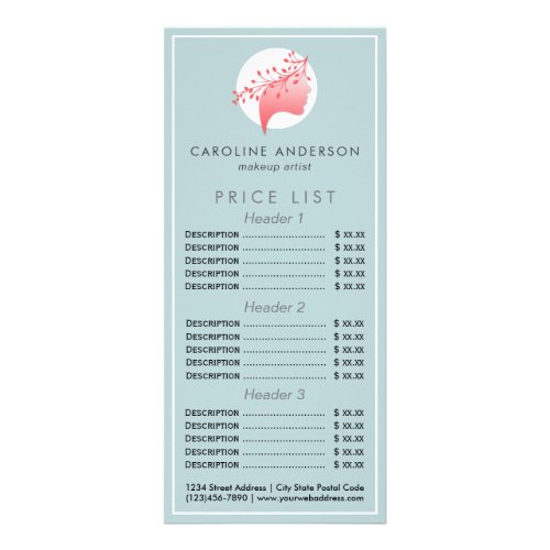 Blue and Coral Feminine Logo Price List Menu