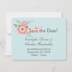 Blue and Coral Floral Wedding Save the Date Card