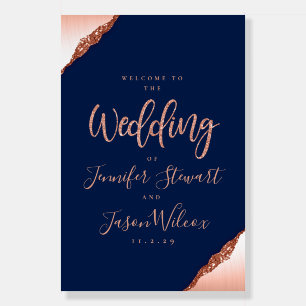 Blue and Coral Glitter Wedding Welcome Sign