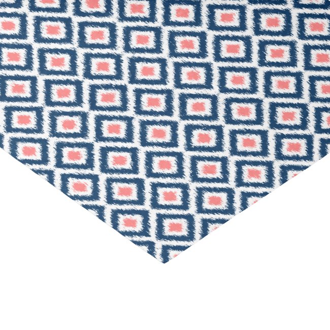Blue and Coral Ikat Diamonds Pattern Tissue Paper