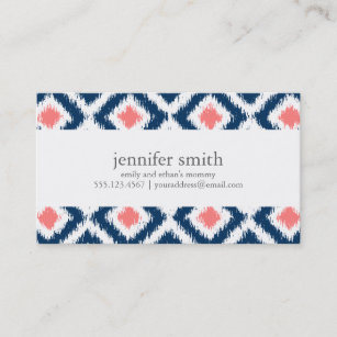 Blue and Coral Ikat Pattern Calling Card