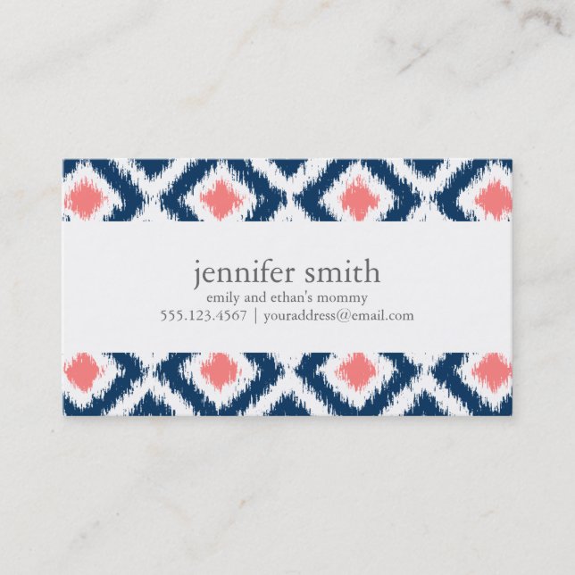 Blue and Coral Ikat Pattern Calling Card (Front)