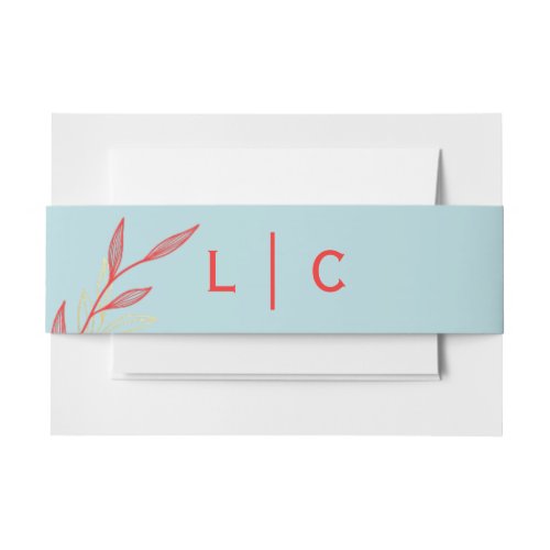 Blue and Coral Leaf Belly Band Invitation