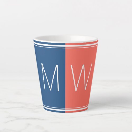 Blue and Coral  Modern  Motivational  MONOGRAM Latte Mug