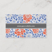 Blue and Coral Retro Floral Damask Business Card (Back)