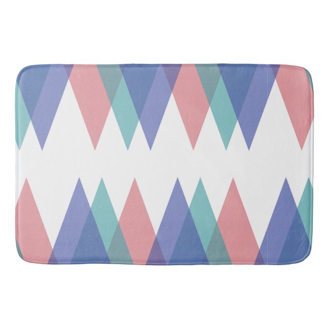Blue and coral triangles bath mat (Front)