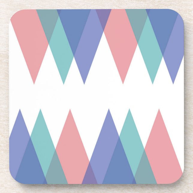 Blue and coral triangles beverage coaster (Front)