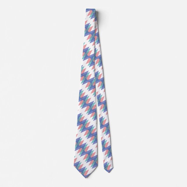 Blue and coral triangles neck tie (Front)