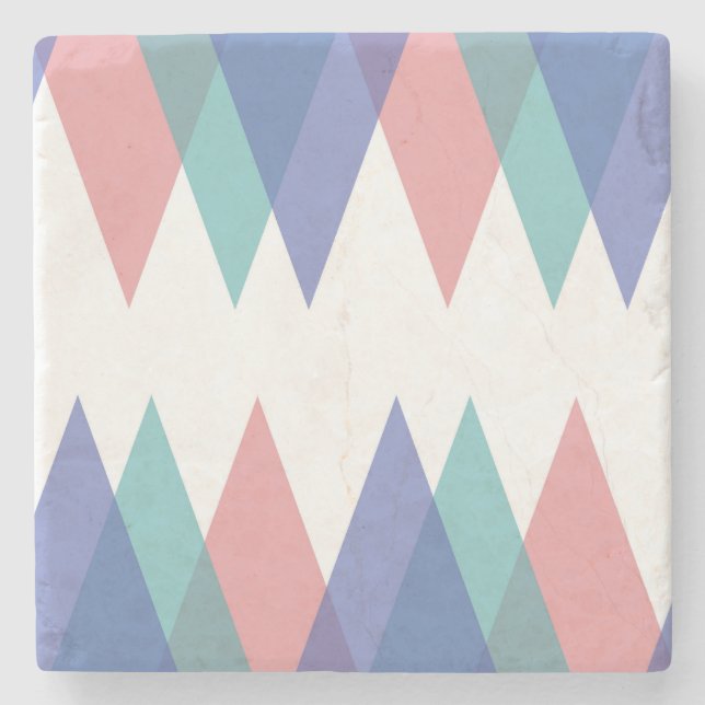 Blue and coral triangles stone coaster (Front)