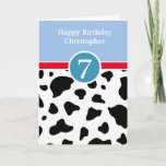 Blue and Cow Print 7th Birthday Card<br><div class="desc">A black and white cow pattern and blue personalized 7th birthday card for boys. This fun blue and cow print 7th birthday card can be personalized with his name on the front of the greeting card. The inside card message can be personalized as well if wanted. The back has a...</div>