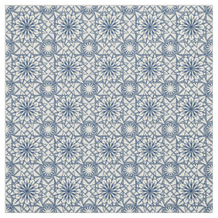 Blue and Cream Art Deco Floral Pattern Fabric