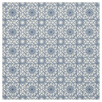 Blue and Cream Art Deco Floral Pattern Fabric