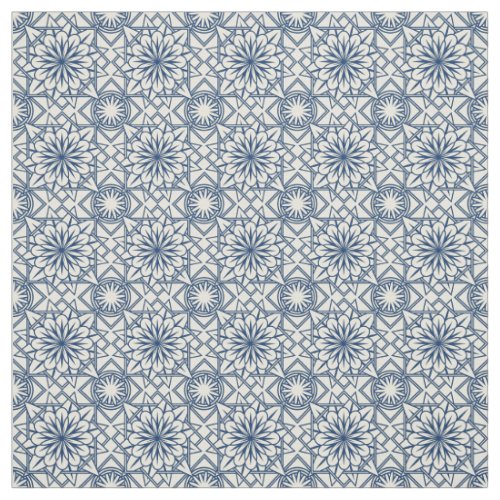 Blue and Cream Art Deco Floral Pattern Fabric