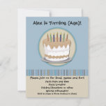 Blue and Cream Cake Birthday Party Invitation
