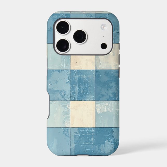 Blue and cream checkered pattern iPhone case (Back)