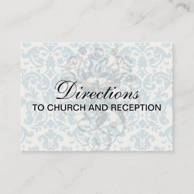 blue and cream damask flourish pattern enclosure card (Front)
