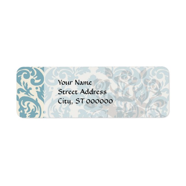 blue and cream damask flourish pattern label (Front)