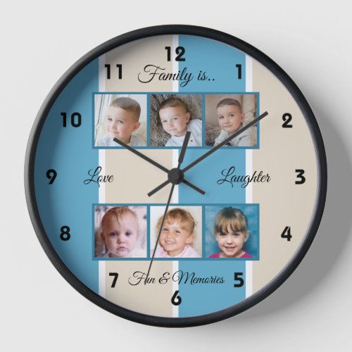 Blue and cream family photos clock