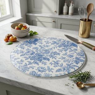 Blue and Cream Floral Toile de Jouy Cutting Board