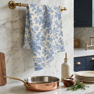 Blue and Cream Floral Toile de Jouy Kitchen Towel
