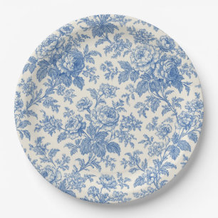 Blue and Cream Floral Toile de Jouy Paper Plates