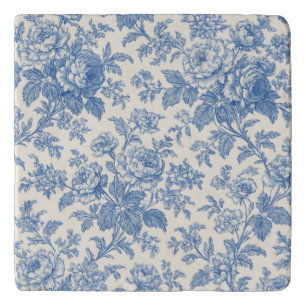 Blue and Cream Floral Toile de Jouy Trivet