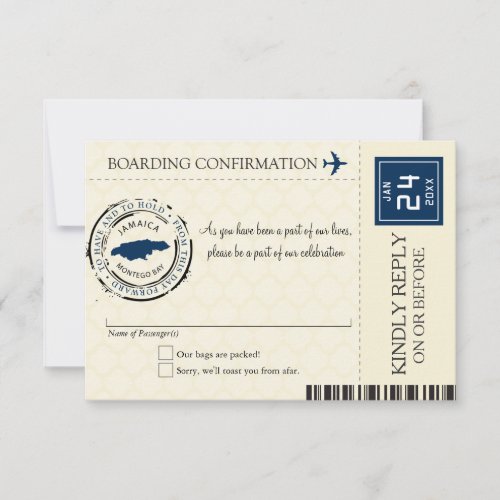 Blue and Cream Jamaica RSVP Boarding Pass