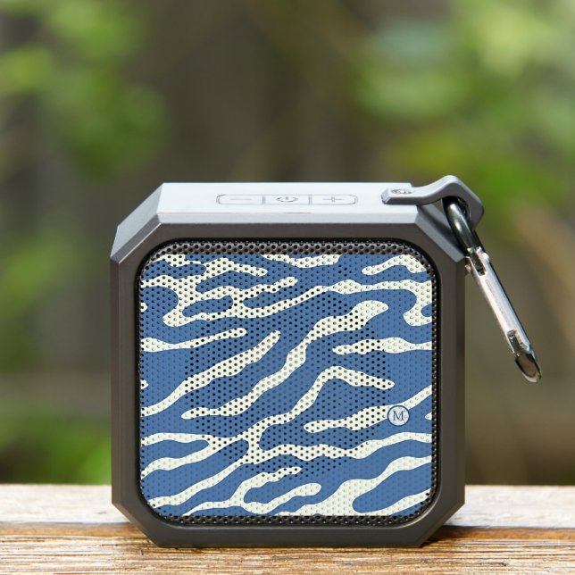 Blue and cream Modern Abstract Wavy Lines Pattern  Bluetooth Speaker (Insitu(Outdoor))