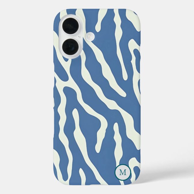 Blue and cream Modern Abstract Wavy Lines Pattern  Case-Mate iPhone Case (Back)