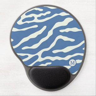 Blue and cream Modern Abstract Wavy Lines Pattern  Gel Mouse Pad