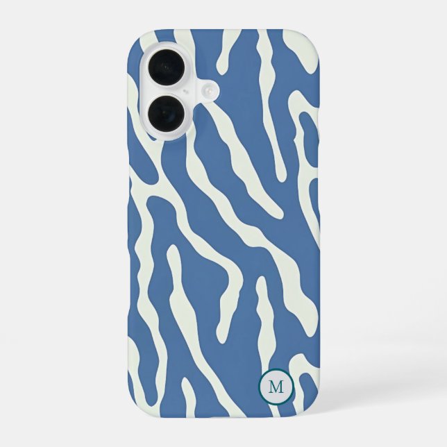 Blue and cream Modern Abstract Wavy Lines Pattern  Iphone Case (Back)