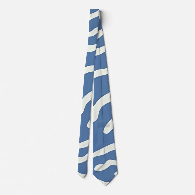 Blue and cream Modern Abstract Wavy Lines Pattern  Neck Tie (Back)