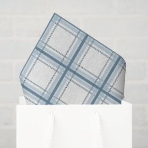 Blue and Cream Plaid Patterned Tissue Paper