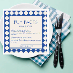Blue and Cream Retro Bold Fun Facts Wedding Napkins
