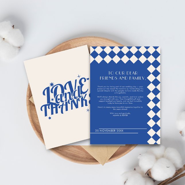Blue and Cream Retro Bold Love & Thanks Wedding  Thank You Card (Creator Uploaded)